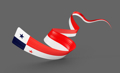 3d Flag Of Panama 3d Shiny Waving Panama Ribbon Flag On Grey Background 3d Illustration