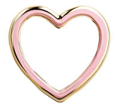 Delicate pink and gold heart shaped picture frame isolated on transparent background