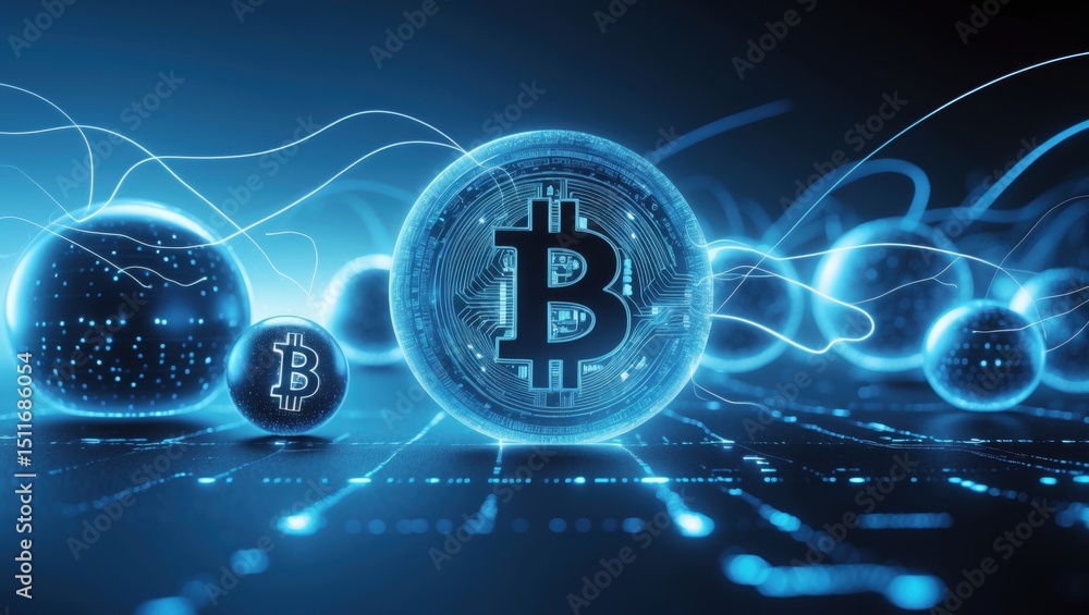 Aufkleber explore futuristic concepts of blockchain and cryptocurrency featuring digital wallets and bitcoins 