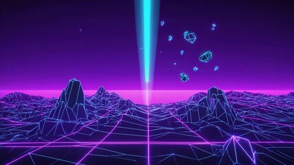 digital landscape with glowing geometric shapes and neon grid in futuristic style - Powered by Adobe