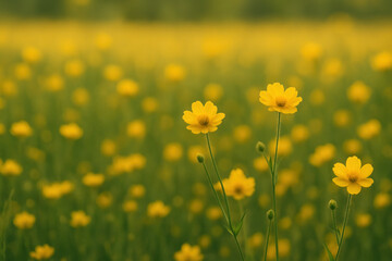 Fototapeta premium Yellow flowers in a field.