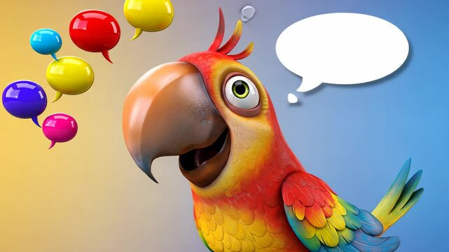 Parrot pondering near colorful bubbles