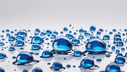 Many water drops reflecting on a white surface