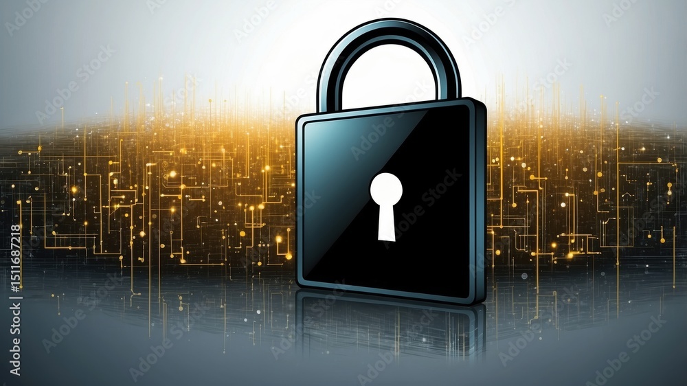 Poster futuristic digital padlock symbolizing security in cryptocurrency and blockchain technology