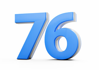 3D Number 76 Seventy Six Made Of Blue Body With Silver Outline On White Background 3D Illustration