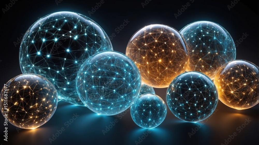 Poster futuristic abstract representation of cryptocurrency concepts blending blockchain, digital wallets, 