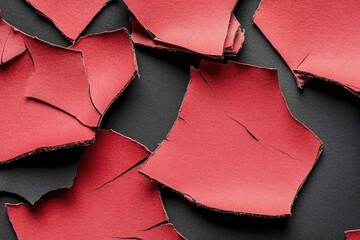 Red paint or leather scraps on dark background