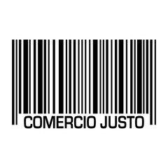 Logo con texto Comercio Justo en español en código de barras