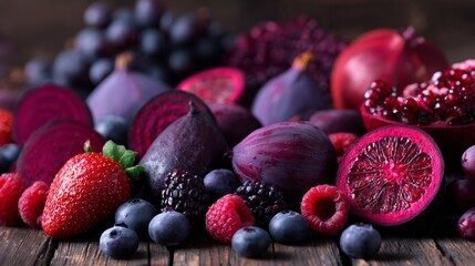 Vibrant purple and red fruits rich in anthocyanins, a colorful display of natural antioxidants