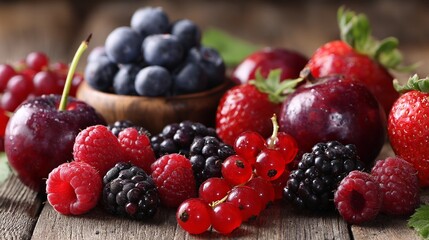 Obraz premium Vibrant purple and red fruits rich in anthocyanins, a colorful display of natural antioxidants
