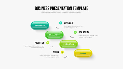 Financial Portfolio Four Step Infographic Frame Design. Modern Plan 4 Element Diagram Slide Template. Advertising Campaign Presentation Layout Vector Illustration.