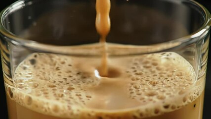 Perfectly brewed coffee pouring into a glass with rich foam creating an inviting appearance