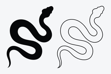 Snake silhouette set in black. Snake silhouette, Snake icon vector. Curved snake animal design illustration. Simple Symbol of Danger, Wisdom. for web and ui designs. 