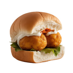 Vada Pav with Yogurt Sauce and Leaf Base &ndash; Front View Photo