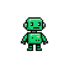Green Pixel Robot Character.