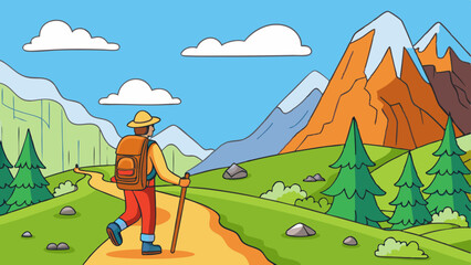 Mountain Hiker with Backpack in Epic Landscape