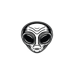 Mysterious Alien Face  Intriguing Black and White Illustration of Extraterrestrial Being, Perfect for Sci-Fi Projects, Graphic Design, and More