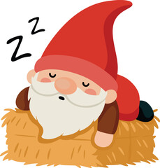 Sleepy Garden Gnome Napping on Hay