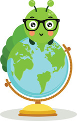 Smart Green Caterpillar Explores the Globe