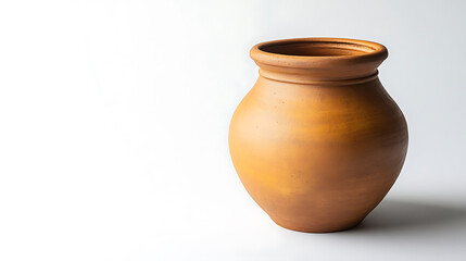 Classic terracotta pot vase isolated on white background for pottery design and ornamental still life decoration
