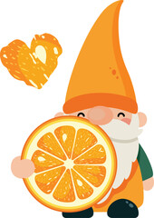 Sweet Orange Citrus Gnome with Heart