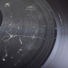 Worn-Out Vinyl Record Surface with Dust and Scratches – Macro Close-Up