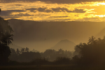 Morning Sunset Sky Background with Dramatic Clouds and Beautiful Scene Colors