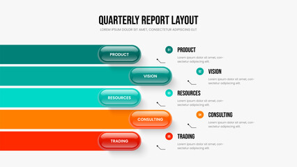 Project Performance Five Step Infographic Frame Template. Enterprise Forecast Slideshow Layout Vector Illustration. Visual Review 5 Option Diagram Presentation Design.