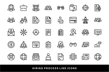 Hiring Process Line Icons. Recruitment, Job Application, Interview, Candidate Selection Vector Set