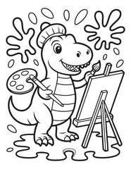 Dinosaur Painting on a Canvas with Color Splashes - Coloring Page