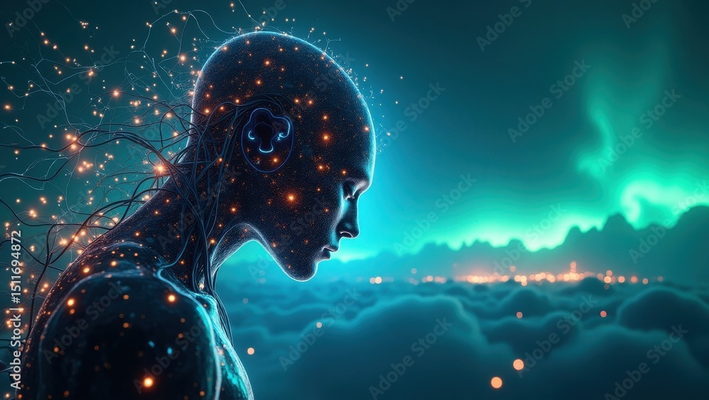 Poster advanced ai consumes vast amounts of electricity while processing data in a digital landscape