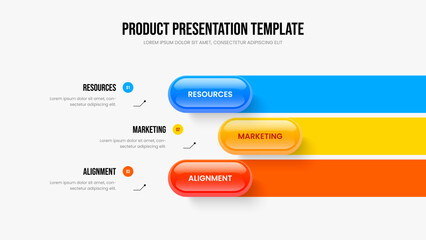 Obraz premium Investor Performance Slide Design Vector Illustration. Enterprise Solution 3 Element Infographic Slideshow Template. Market Analysis Three Step Diagram Frame Layout.