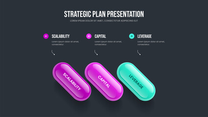 Product Showcase Slide Template Vector Illustration. Sales Portfolio 3 Option Infographic Slideshow Design. Digital Performance Three Element Diagram Frame Layout.