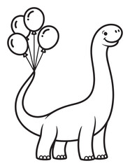 Long Neck Dinosaur Holding Balloons – Cute Coloring Page for Kids