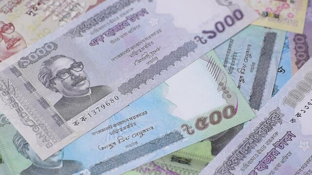 Money, paper currency of Bangladesh, taka notes. Conceptual financial background