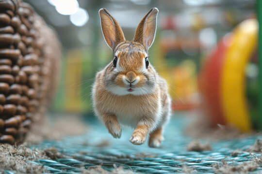 Rabbit sprinting across playground.