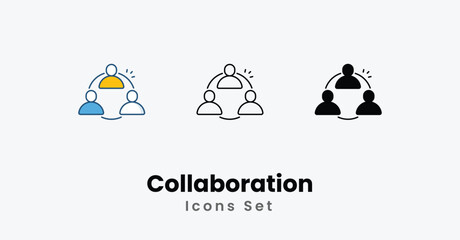 Collaboration Icons thin line, Black Glyph, Colored Line vector icon stock illustration