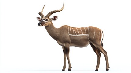 Fototapeta premium Kudu standing gracefully with prominent horns against a plain background.