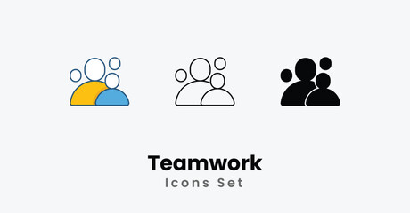 Obraz premium Teamwork Icons thin line, Black Glyph, Colored Line vector icon stock illustration