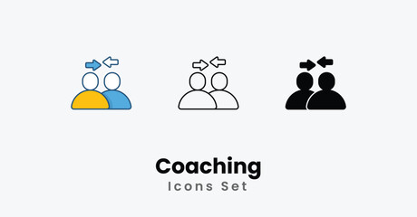 Coaching Icons thin line, Black Glyph, Colored Line vector icon stock illustration