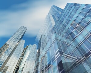 Obraz premium Skyscrapers, high-rise buildings from below against the background of the sky, cityscape, panorama of skyscrapers, 3D rendering