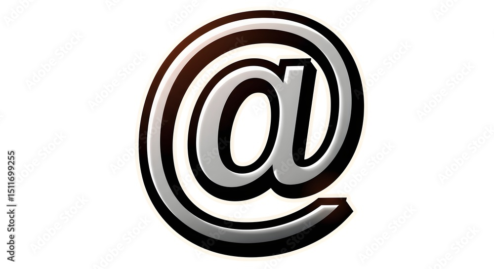 Poster a stylized at symbol with chrome effect on a white background in high resolution