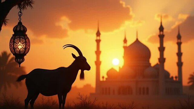Majestic Goat Silhouette at Sunset During Eid al-Adha