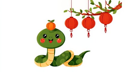 Obraz premium Chinese style, Year of the Snake, New Year and Spring Festival festive cartoon illustration