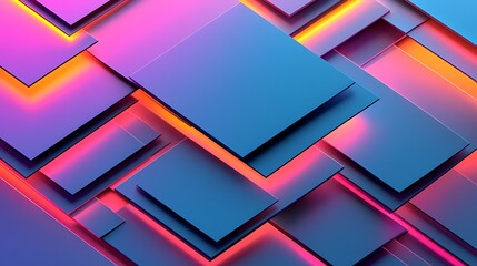 Fototapeta premium Abstract geometric pattern of layered squares in vibrant neon colors