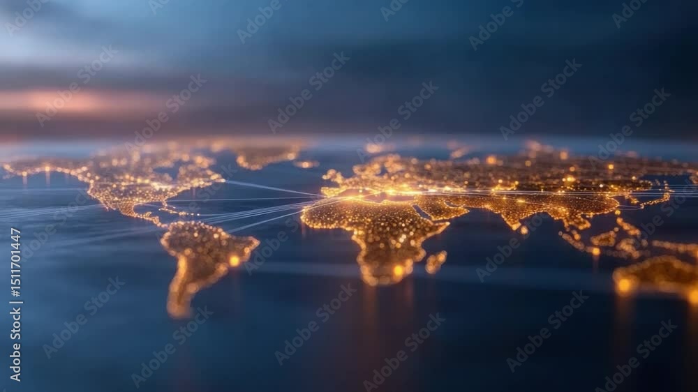 Poster global connectivity: a mesmerizing aerial view of earth at night, a symphony of illuminated cities l