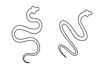 Snake icons set in black filled and stroke line style. Outline hand drawn vintage sketch of serpent animal, wildlife nature element design. Wild reptile, predator mascot, simple snake silhouette.