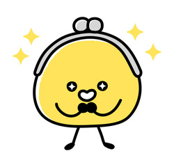目をキラキラとさせ手を前に組んだがま口財布のキャラクター