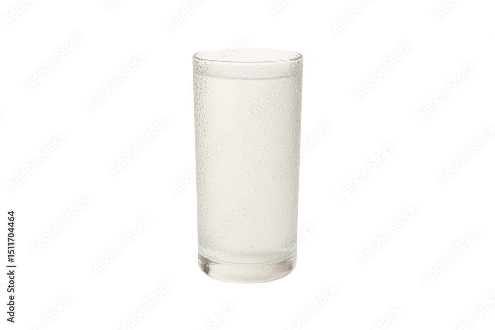 Poster empty clear glass tumbler with textured surface pattern and thick bottom base, isolated on a transpa