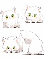 Manga style illustration of a charming white cat.